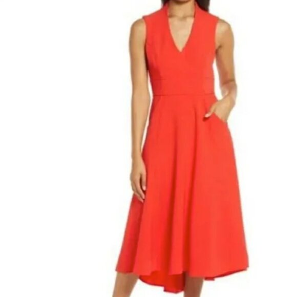 Eliza J Fit & Flare V-Neck Red Dress Size 6 - Like New! - Picture 1 of 4